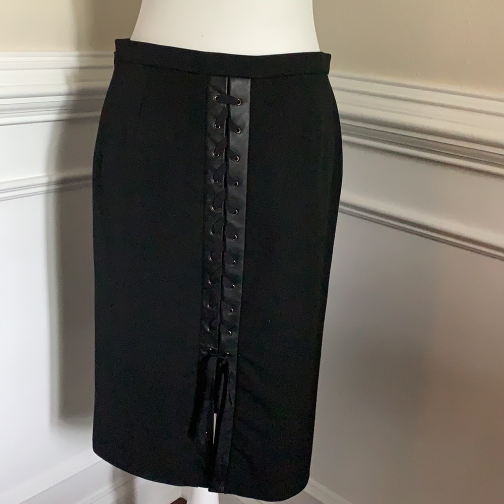 BCBG MaxAzria Black Pencil Skirt with Leather Lace-up on Back - Picture 1 of 5